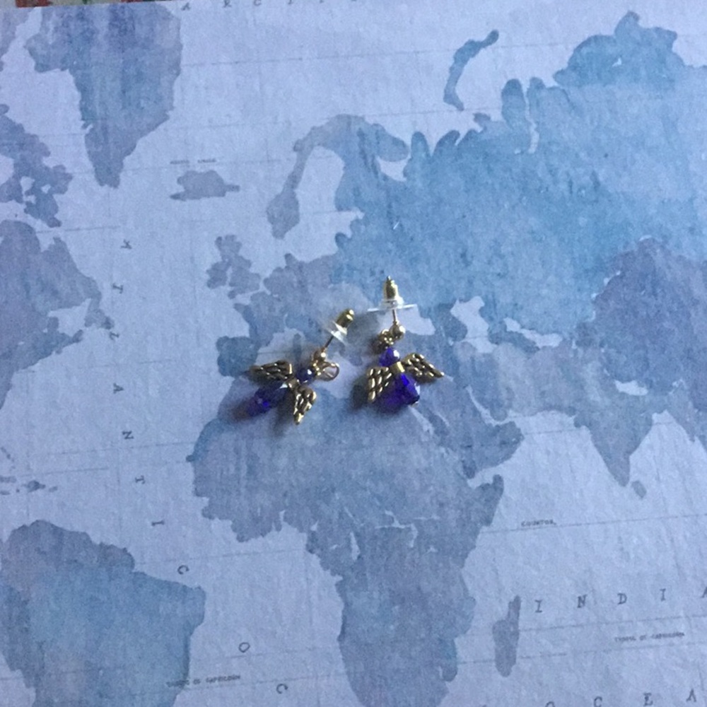 Royal blue and gold handmade angel earrings